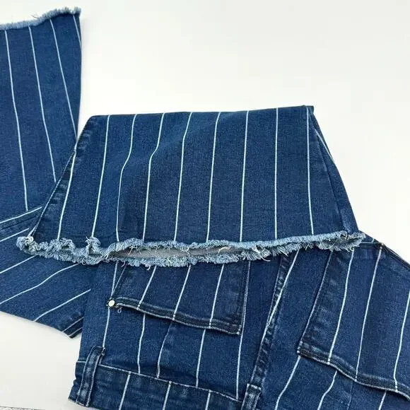 Petra 153 Jeans High Rise Striped Wide Bell Flare Boho Womens Size 7/27 Stretch - Picture 4 of 9